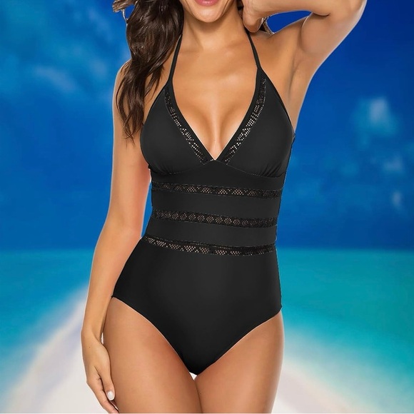 NWOT Chic Black Women's One-Piece Swimsuit - Picture 5 of 11